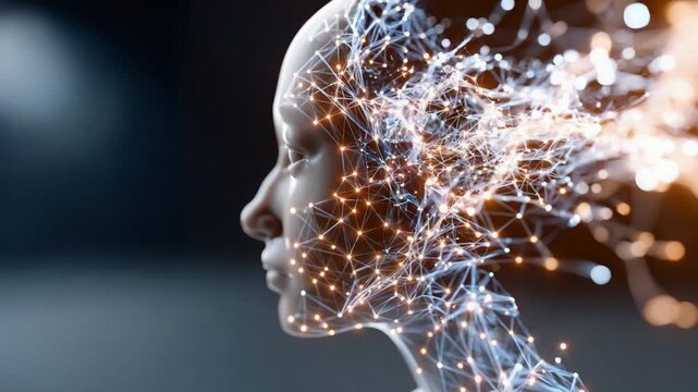 Digital Mindscape: An abstract representation of a human profile, where intricate neural networks coalesce to form the essence of thought. Capturing the interplay of mind, technology.