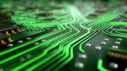 Digital Pathways: A close-up view of a vibrant circuit board, its intricate network of green pathways symbolizing the complex world of technology and information. - Powered by Adobe