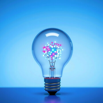 Illuminated idea bulb in blue sky