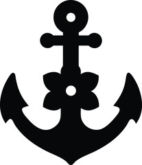 anchor with blooming flower silhouette vector illustration on transparent background © Uk