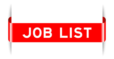 Red color inserted label banner with word job list on white background