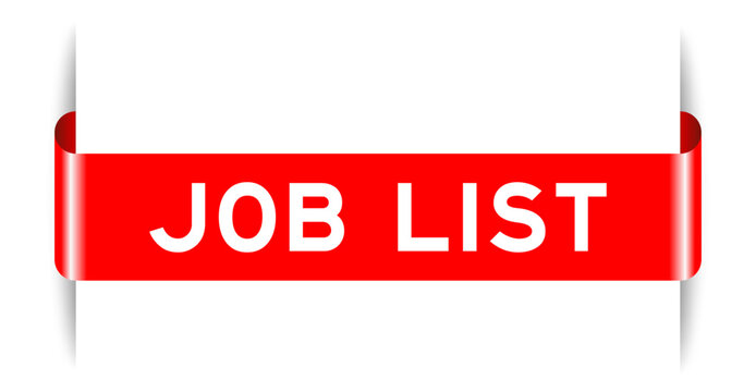 Red color inserted label banner with word job list on white background