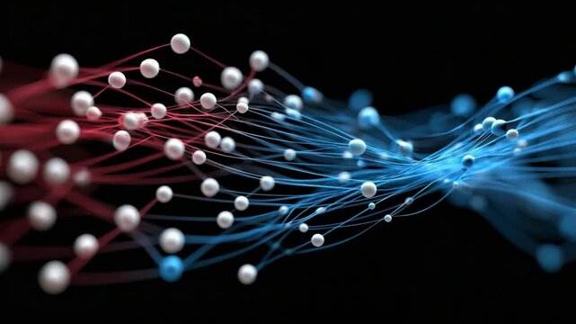 Intricate Network: A dynamic visual representation of an intricate network, composed of interconnected nodes and lines, illustrating complex connections and data flow, set against a dark background.