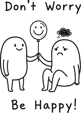haracter Giving a Smiley Balloon to a Sad Friend, Concept of Comfort and Mental Health