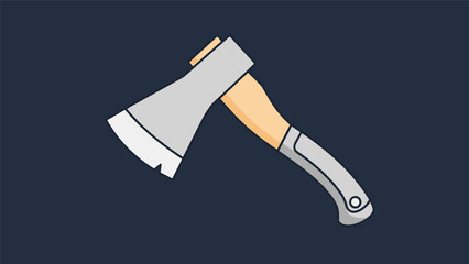 Single hand axe with a sharp metal blade and a light colored wooden handle shown at an angle against a dark navy blue background for clarity.