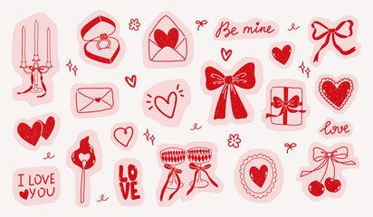 Hand draw cute romantic elements. Valentines day collection.