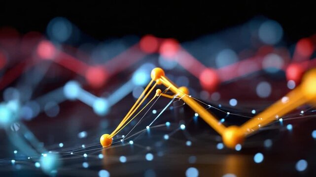 Data Visualization: Captivating illustration of financial trends, showcasing interconnected nodes and vibrant lines representing dynamic market changes.