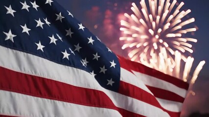 Celebration of Patriotism with American Flag and Fireworks Display