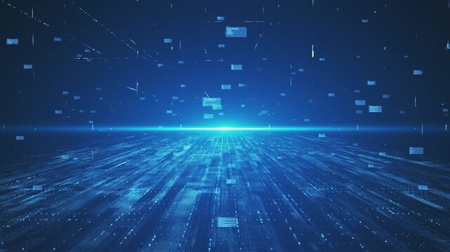 Blue technology background, network data traversal, Internet digital security concept