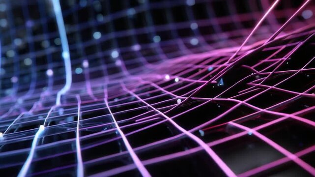 Network of Light: A mesmerizing network of neon lines stretches across a dark void, its glowing grid creating a sense of infinite expanse. It signifies the interconnectedness of modern technology. 