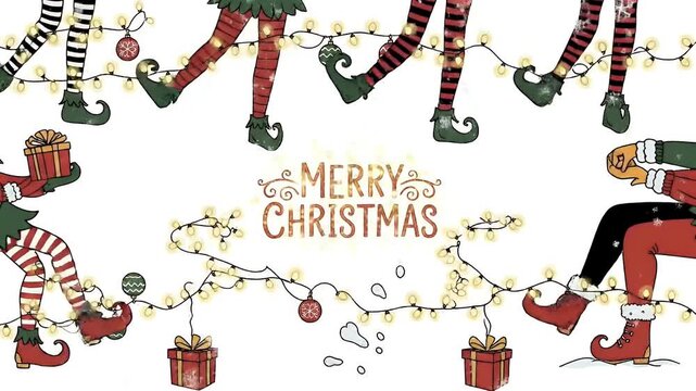 Christmas Elves Legs Dancing Merry Christmas Lights Festive Celebration