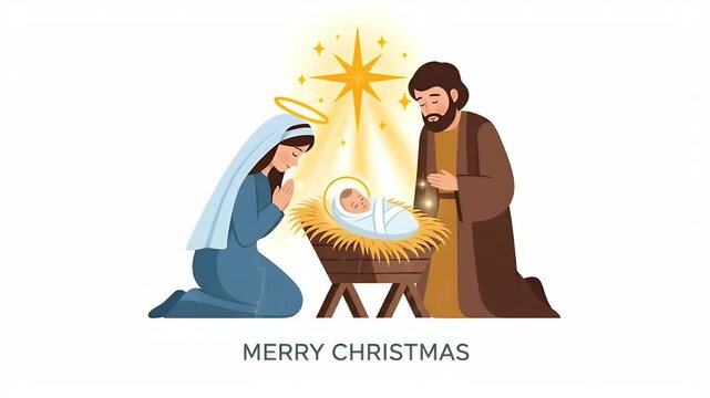 Christmas Nativity Scene with Mary Joseph and Baby Jesus