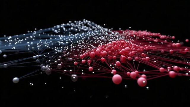 Networked Spheres: A complex network of interconnected spheres, representing data, ideas, or connections, takes shape against a dark backdrop.