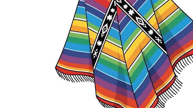 Colorful Rainbow Striped Poncho with Geometric Pattern