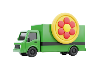 Green Delivery Truck with Flower Coin Cargo