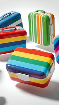 Colorful Striped Small Luggage Cases Collection Bright Studio Lighting