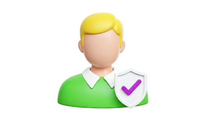 3D Icon of User with Shield and Checkmark