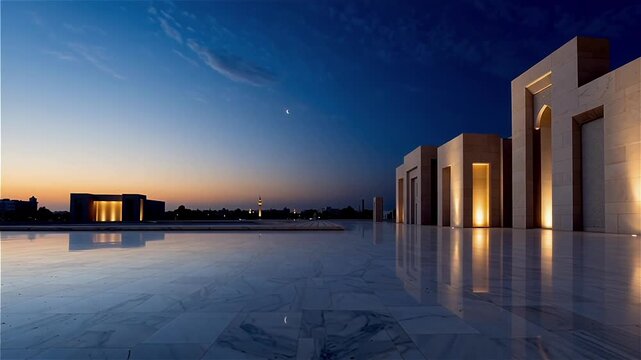 Beautiful masjid courtyard timelapse from sunset to maghrib for ramadan and eid background