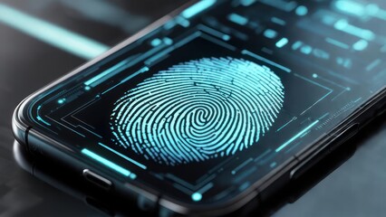 Digital Fingerprint Scan on Smartphone Screen for Biometric Security.