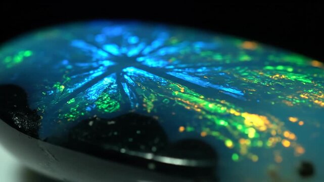 Black Opal Gemstone Displaying Iridescent Cosmic Patterns