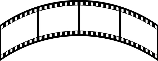 Wavy black and white film strip with blank frames symbolizing cinema and memories