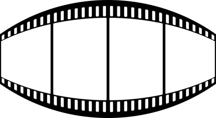 Curved black and white film strip with blank frames representing cinema and memories