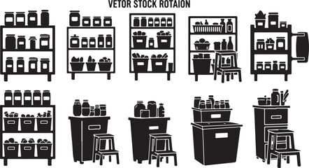 Vector stock rotation of various kitchen counter and shelf