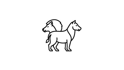 Obraz premium Mythical Creature: Two-Headed Horse Symbol, Outline Vector Art