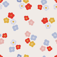 Easter seamless pattern with colorful flowers on white background. Perfect for wallpaper, gift paper, spring greeting cards. Vector hand drawn illustration