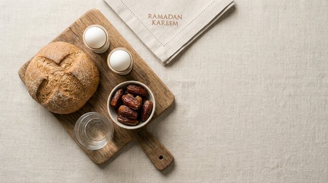 ramadan suhoor or iftar healthy meal with bread eggs and dates