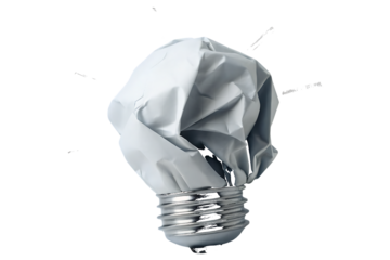 Crumpled white light bulb on white background isolated on a transparent background isolated on a white background