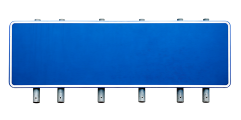 Blue road sign with metal holders on white background