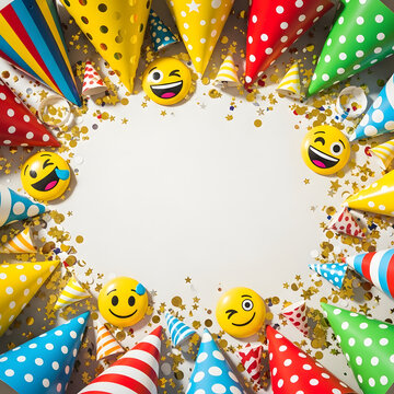 Playful April Fools&rsquo; Day scene with joke toys and balloons, modern stock photography