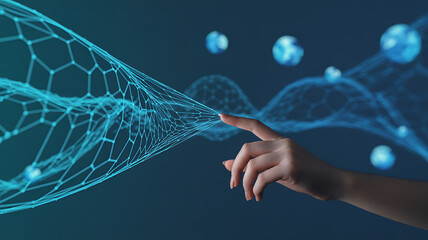 Hand interacting with futuristic network connections and digital globe