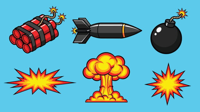 Explosive elements set with bombs and explosions.