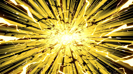 黄色の稲妻と集中線のアニメ風インパクト背景