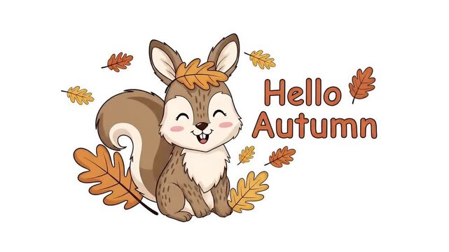 Cute Squirrel Says Hello Autumn With Falling Leaves Animation