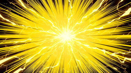 黄色の稲妻と集中線のアニメ風インパクト背景