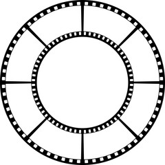 Concentric film strip circles forming a unique frame design with blank space for content