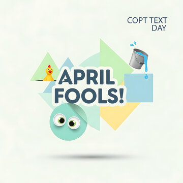 April Fools' Day: Playful visual declaration of April Fools! with quirky character. It's a whimsical nod to pranks, jokes, and merriment