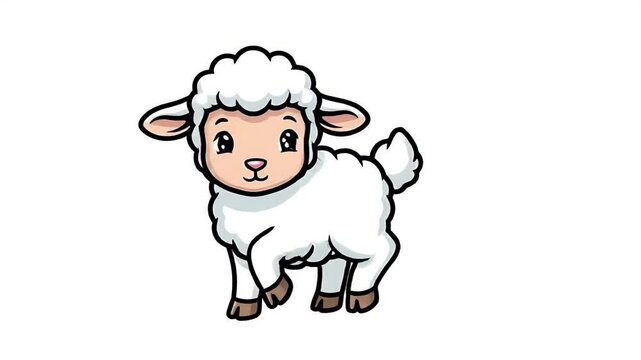 Cute Cartoon Sheep Animation Footage White Background