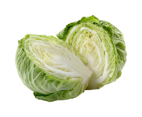 Fresh cut Chinese cabbage displayed on transparent background