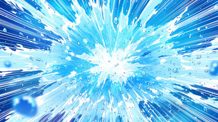 弾ける水しぶきと集中線のアニメ風背景