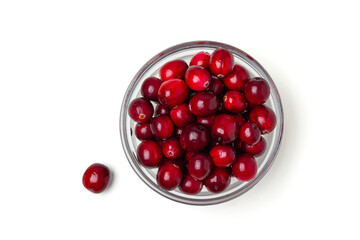Cranberries in glass bowl top view