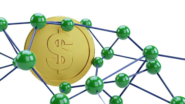 Golden Dollar Coin Connected to Green Network - Powered by Adobe