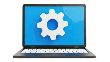Laptop with Gear Icon on Screen