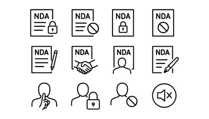 Fototapeta premium Non disclosure agreement vector icons set collection of legal contract protection document