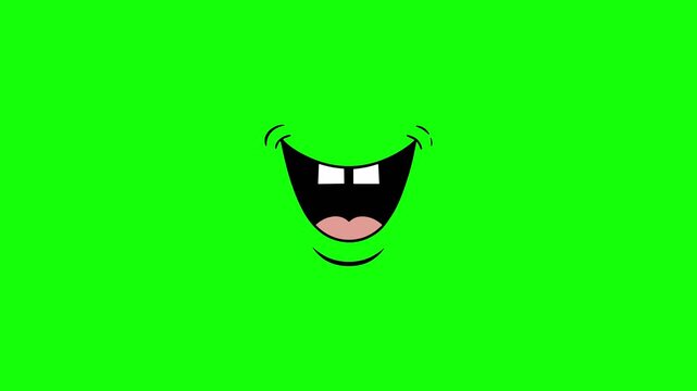 An isolated green cartoon mouth opens and closes in speaking animation against a green screen background. Ideal for modular lip-sync, dubbing projects, and custom talking avatars in videos.