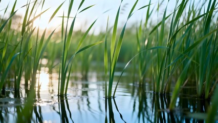 Fototapeta premium Sunlit Wetland Reeds
