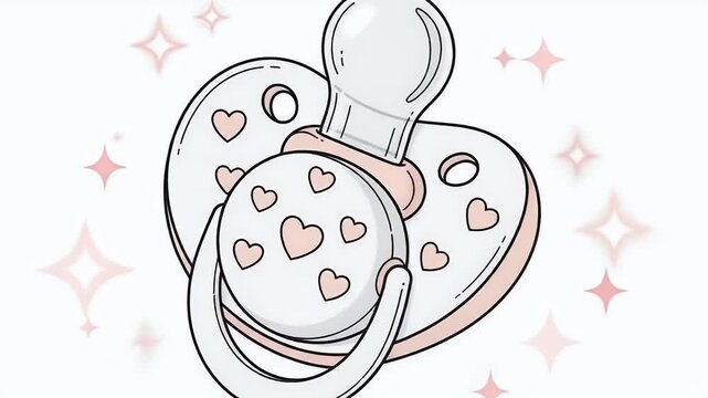 Cute Baby Pacifier with Hearts Soft Pink and White Colors